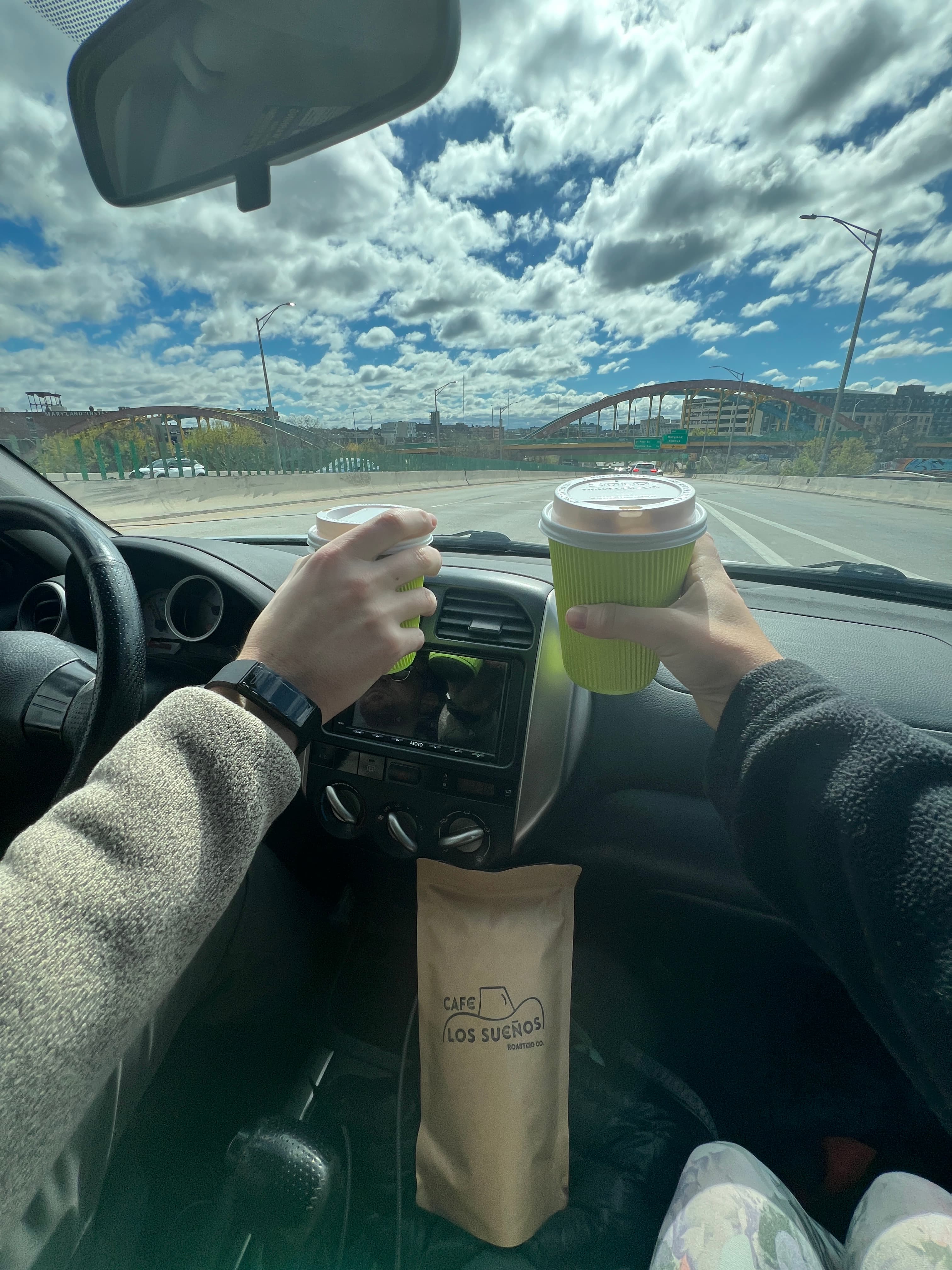 Jess and CJ during the travel, food, coffee, and beach era
